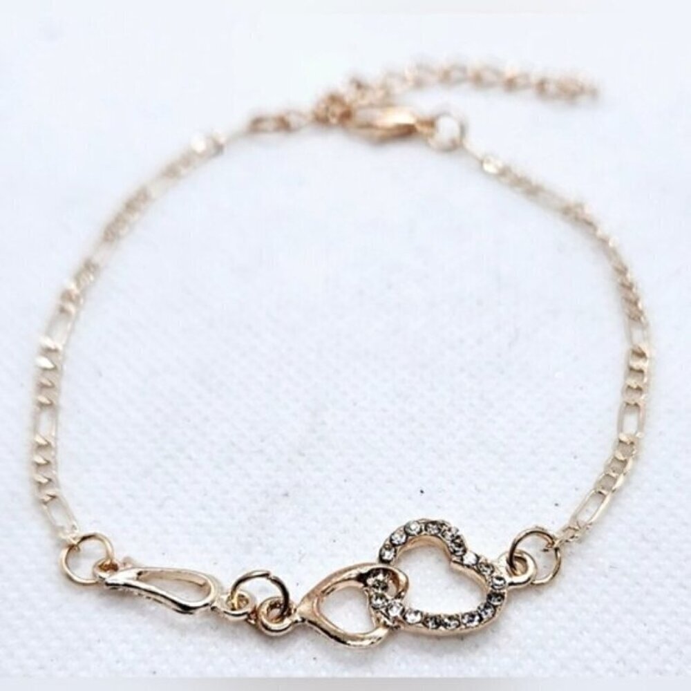 Rose Gold Tone Double Hollow Heart Chain Bracelet NWT Adjustable